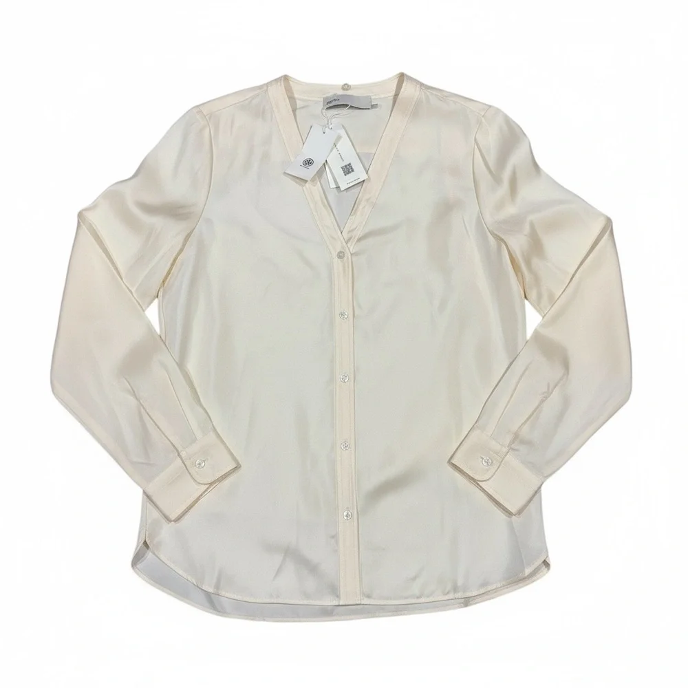 Tory Burch Silk Bow Blouse French Cream Sz 6 Removable Collar NWT‎